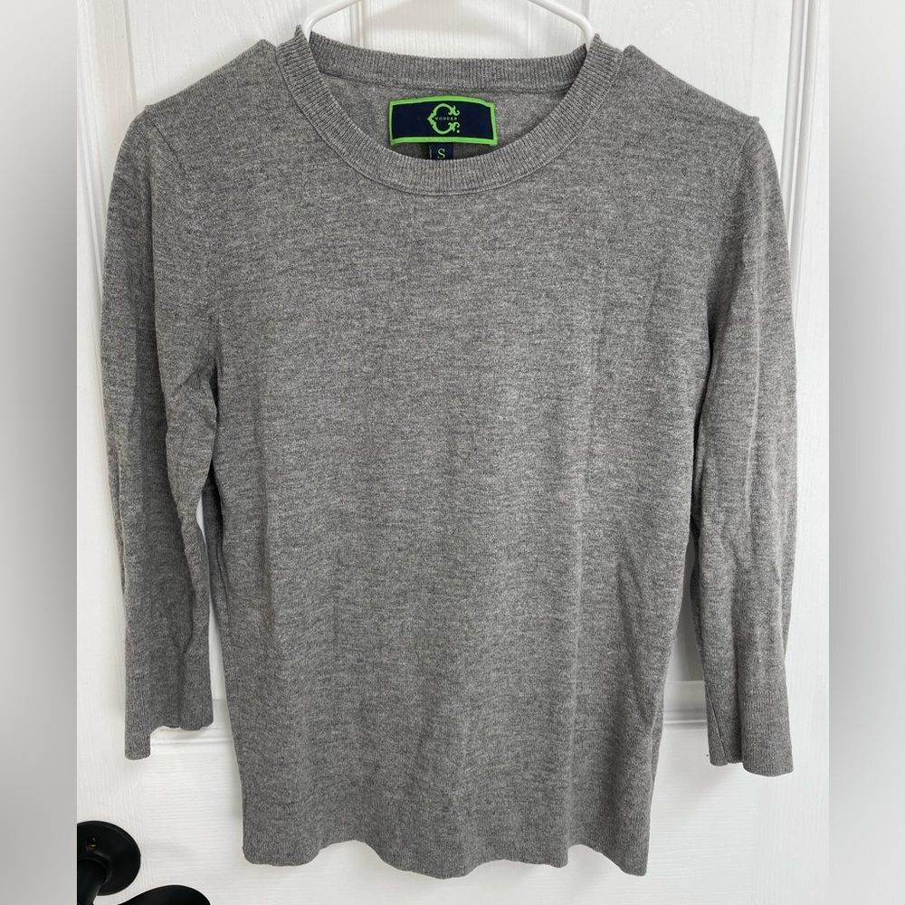 C. Wonder Gray Crew Neck 3/4 Sleeve Merino Wool Blend Sweater Women’s Size S